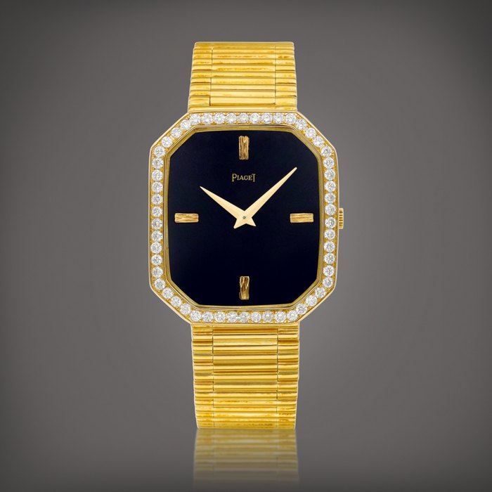 Piaget Reference 9792 | A yellow gold and diamond-set bracelet watch with onyx dial, Circa 1970 | 伯爵 | 型號 9792 | 黃金鑲鑽石鏈帶腕錶，備瑪瑙錶盤，約1970年製