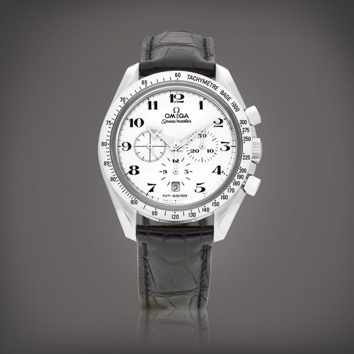 Omega Speedmaster Broad Arrow, Reference 3657.20.31 | A limited edition white gold chronograph wristwatch with date and enamel dial, Circa 2003 | 歐米茄 | 超霸系列闊箭 型號3657.20.31 | 限量版白金計時腕錶，備日期顯示及琺瑯錶盤，約2003年製