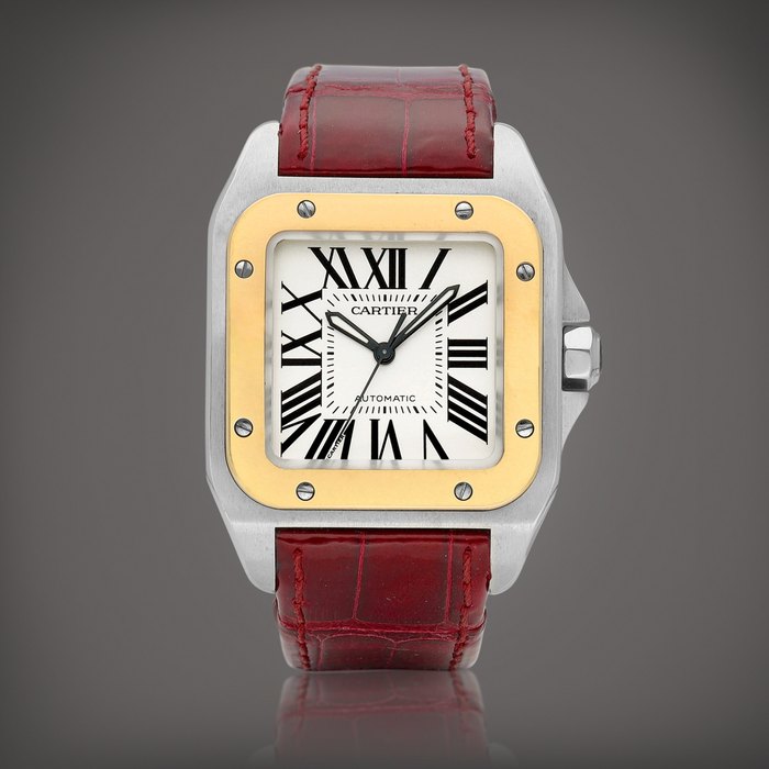 Cartier Santos 100, Reference 2878 | A yellow gold and stainless steel wristwatch, Circa 2006 | 卡地亞 | Santos 100 型號2878 | 黃金及精鋼腕錶，約2006年製