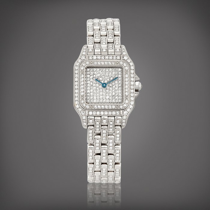 Cartier Panthère | A white gold and diamond-set wristwatch with bracelet, Circa 2000 | 卡地亞 | Panthère | 白金鑲鑽石鏈帶腕錶，約2000年製