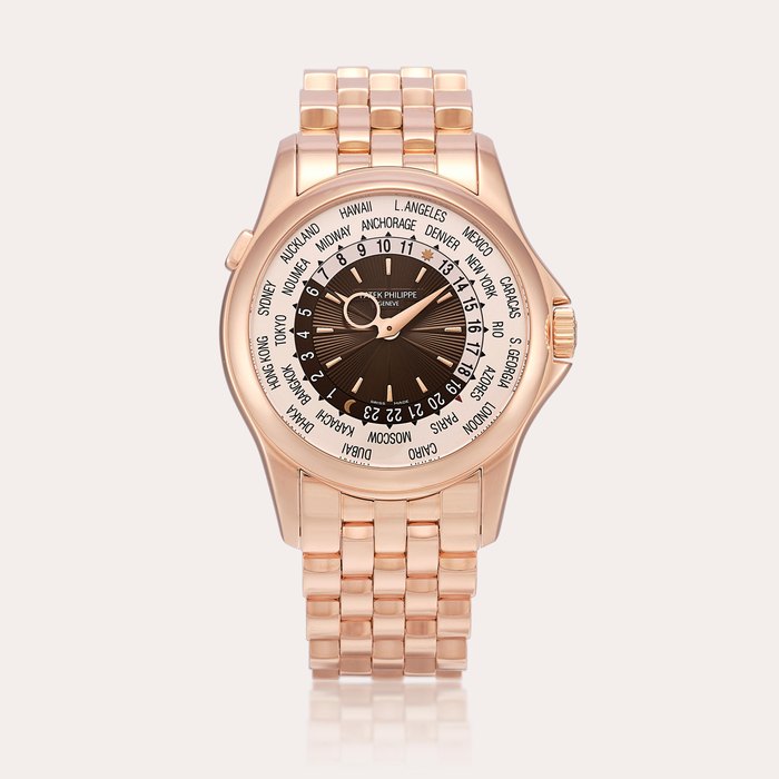 Patek Philippe | Reference 5130 | A pink gold world time wristwatch with bracelet, Made in 2013 | 百達翡麗 | 型號5130 粉紅金世界時間鏈帶腕錶，2013年製