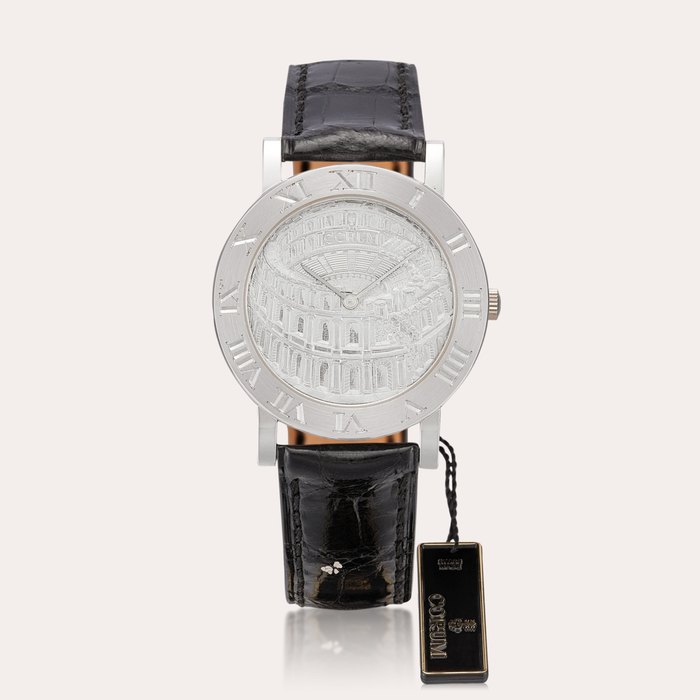Corum Romulus Coliseum, Number 1 | A limited edition white gold wristwatch, Circa 1997 | 崑崙 | Romulus Coliseum 編號1 | 限量版白金腕錶，約1997年製