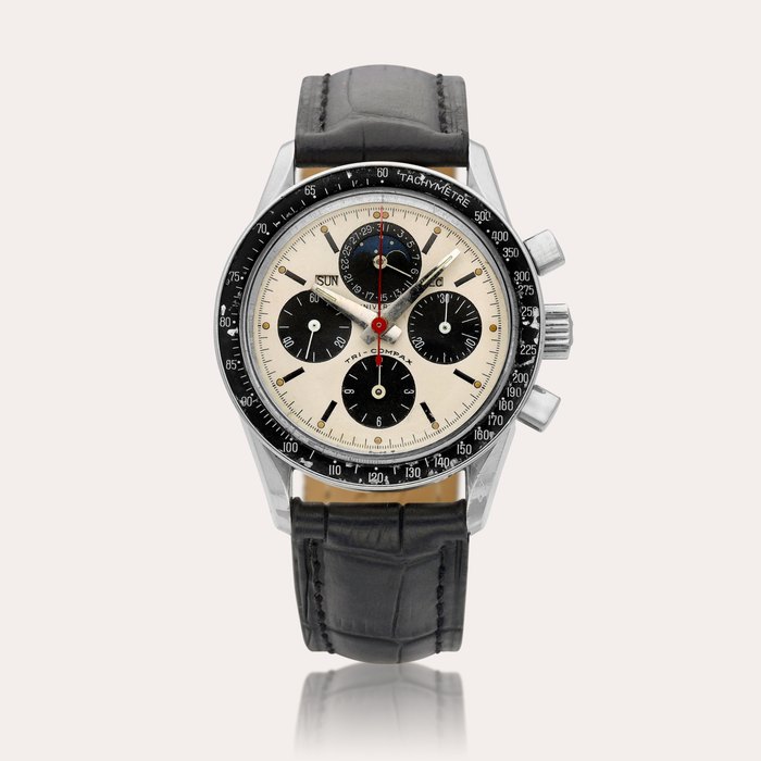 Universal Genève Tri-Compax ‘Eric Clapton’, Reference 881101/01 | A stainless steel triple calendar chronograph wristwatch with moon phases, Circa 1965 | Tri-Compax ‘Eric Clapton’ 型號881101/01 | 精鋼全日曆計時腕錶，備月相顯示，約1965年製, Price & Market Data