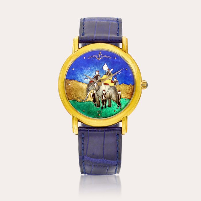 Ulysse Nardin San Marco, Reference 131-77-9 | A yellow gold wristwatch with cloisonné enamel dial, Circa 1995 | 雅典 | San Marco 型號131-77-9 | 黃金腕錶，備掐絲琺瑯錶盤， 約1995年製
