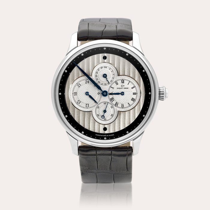 Jaquet Droz Les Longitudes, Reference J019034201 | A limited edition white gold wristwatch with date and 24 hours indication, Circa 2010 | 雅克德羅 | Les Longitudes 型號J019034201 | 限量版白金腕錶，備日期及24小時顯示，約2010年製