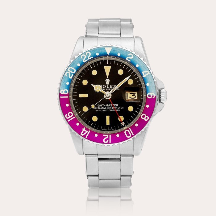 Rolex GMT-Master ‘Pepsi PCG', Reference 1675 | A stainless steel dual time wristwatch with date and bracelet, Circa 1967 | 勞力士 | GMT-Master ‘Pepsi PCG’ 型號1675 | 精鋼兩地時間鏈帶腕錶，備日期顯示，約1967年製 · 1675
