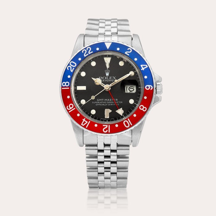 Rolex GMT-Master, Reference 16750 | A stainless steel dual time zone wristwatch with date and bracelet, Circa 1984 | 勞力士 | GMT-Master 型號16750 | 精鋼兩地時間鏈帶腕錶，備日期顯示，約1984年製 · 16750