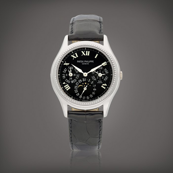 Patek Philippe Reference 5038 | A limited edition white gold perpetual calendar wristwatch with moon phases, 24 hours and leap year indication, Circa 1996 | 百達翡麗 | 型號5038 | 限量版白金萬年曆腕錶，備月相、24 小時及閏年顯示，約1996年製