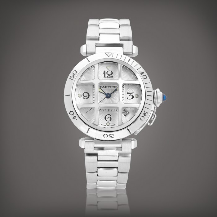 Cartier Pasha, Reference 2379 | A stainless steel wristwatch with date and bracelet, Circa 2005 | 卡地亞 | Pasha 型號2379 | 精鋼鏈帶腕錶，備日期顯示，約2005年製