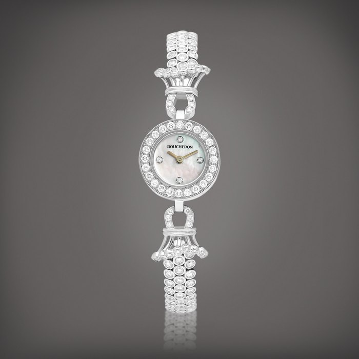 Boucheron A white gold and diamond-set bracelet watch with mother-of-pearl dial, Circa 2015 | 白金鑲鑽石鏈帶腕錶，備珠母貝錶盤，約2015年製, Price & Market Data