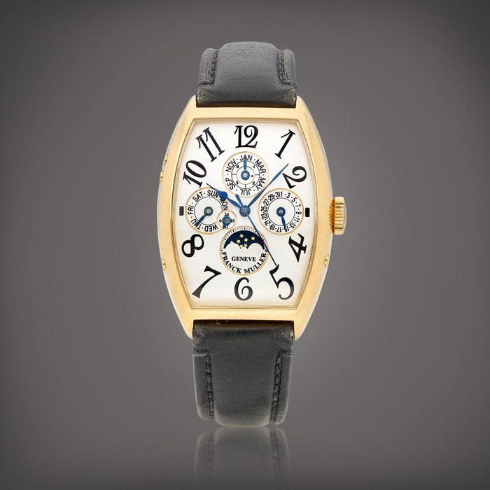 Franck Muller Master of Complication, Reference 5850 QP | A pink gold perpetual calendar wristwatch with moon phases, 24 hours and leap year indication, Circa 1997 | Master of Complications 型號5850 QP | 粉紅金萬年曆腕錶，備月相、24小時及閏年顯示，約1997年製
