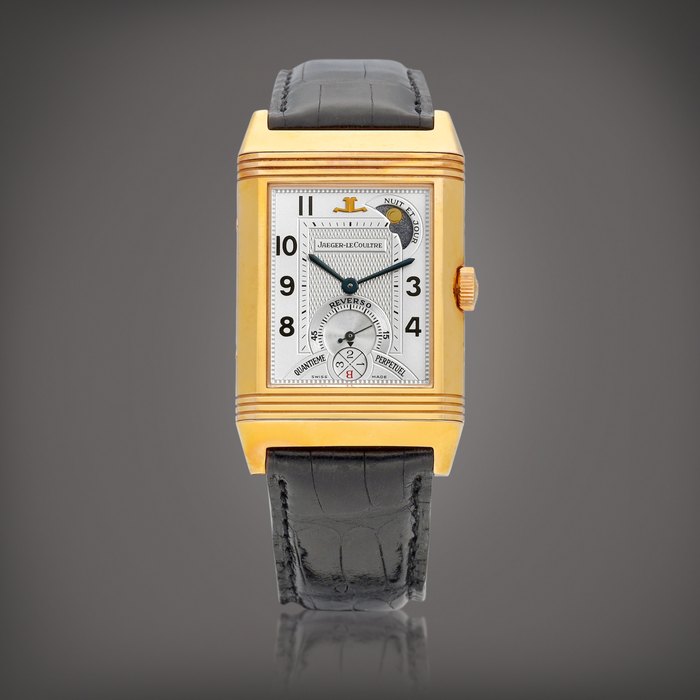 Jaeger-LeCoultre Reverso Quantieme Perpetual, Reference 270.2.55 | A limited edition pink gold reversible perpetual calendar wristwatch with moon phases, day and night and leap year indication, Circa 2001 | 積家 | Reverso Quantieme Perpetual 型號270.2.55 | 限量版粉紅金可翻轉萬年曆腕錶，備月相、晝夜及閏年顯示，約2001年製