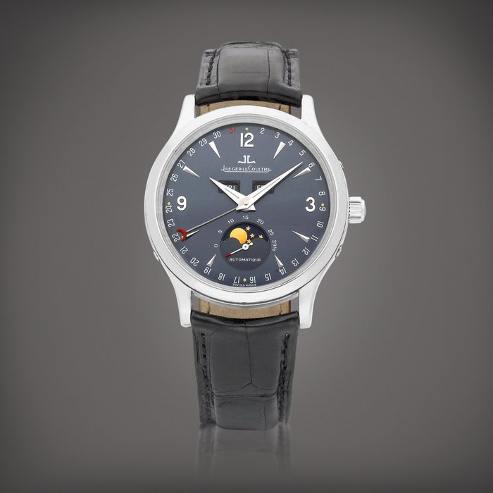 Jaeger-LeCoultre Master Control 1000 Hours, Reference 140.6.98 | A limited edition platinum triple calendar wristwatch with moon phases, Circa 2005 | 積家 | Master Control 1000 hours 型號140.6.98 | 限量版鉑金全日曆腕錶，備月相顯示，約2005年製
