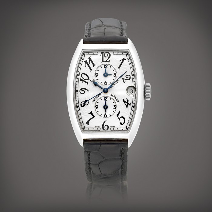 Franck Muller Master Banker, Reference 5850 MB | A white gold triple time zone wristwatch with date, Circa 2000 | Master Banker 型號5850 MB | 白金三地時間腕錶，備日期顯示，約2000年製