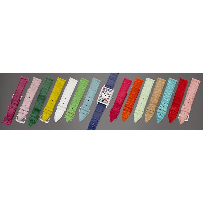 Franck Muller Magic Colour, Reference 952QZMAGCOL | A white gold and multi gem-set wristwatch with 6 additional 18k white gold Franck Muller buckles and 15 alligator straps, Circa 2010 | Magic Colour 型號952QZMAGCOL | 白金及多彩寶石腕錶，備6個18K白金Franck Muller表扣及15條鱷魚皮帶， 約2010年製