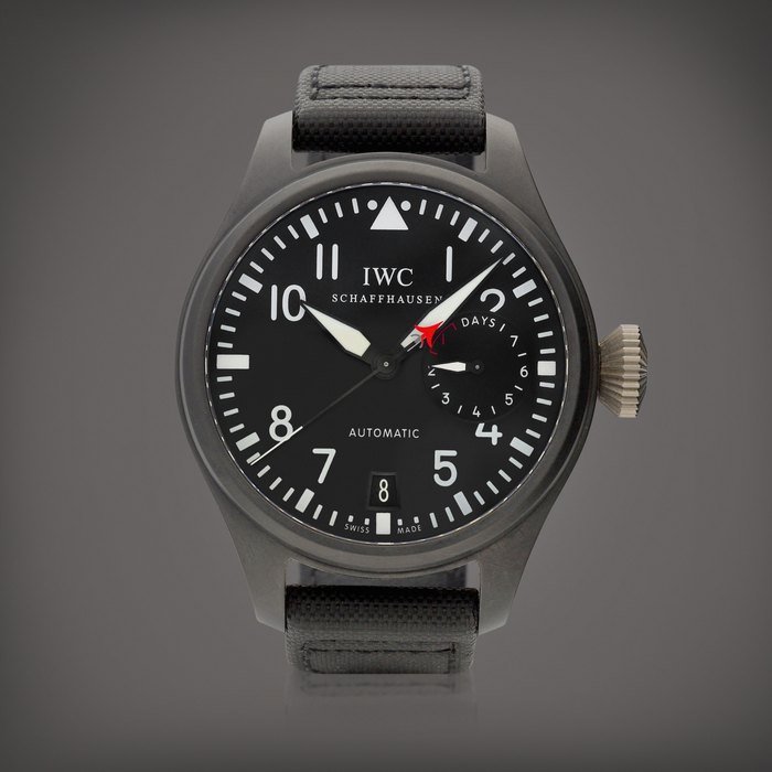 IWC Big Pilot Top Gun, Reference IW501901 | A black ceramic wristwatch with date and power reserve indication, Circa 2016 | 萬國 | 大型飛行員 Top Gun 型號IW501901 | 黑色陶瓷腕錶，備日期及動力儲備顯示，約2016年製