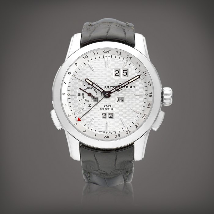 Ulysse Nardin Perpetual Manufacture, Reference 329-10 | A limited edition platinum perpetual calendar dual time wristwatch, Circa 2008 | 雅典 | Perpetual Manufacture 型號329-10 | 限量版鉑金萬年曆兩地時間腕錶，約2008年製