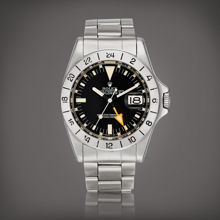 Rolex Explorer II, Reference 1655 | A stainless steel wristwatch with date, 24 hours indication and bracelet, Circa 1973 | 勞力士 | Explorer II 型號1655 | 精鋼鏈帶腕錶，備日期及24小時顯示，約1973年製