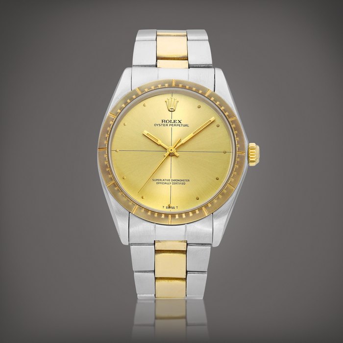 Rolex Oyster Perpetual Zephyr, Reference 1038 | A yellow gold and stainless steel wristwatch with date and bracelet, Circa 1970 | 勞力士 | Oyster Perpetual Zephyr 型號1038 | 黃金及精鋼鏈帶腕錶，備日期顯示，約1970年製