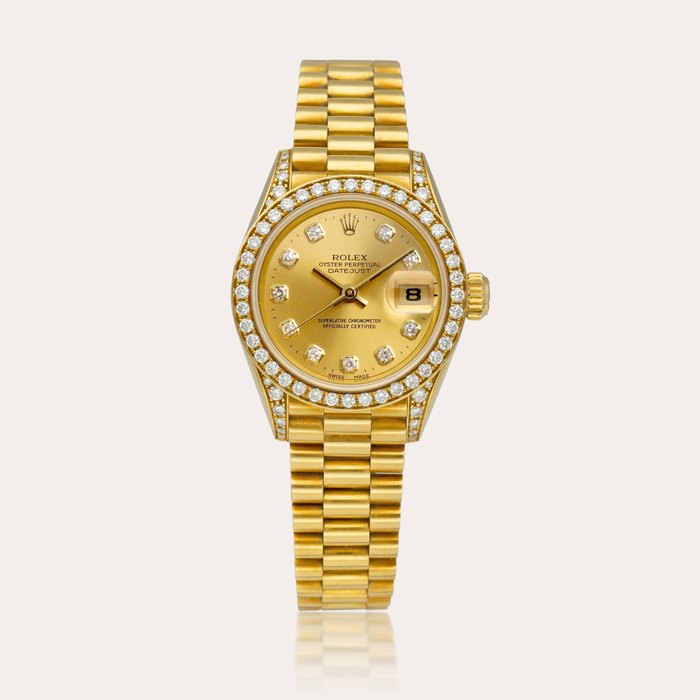 Rolex DateJust, Reference 69158 | A yellow gold and diamond-set wristwatch with date and bracelet, Circa 1995