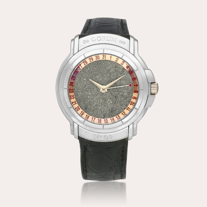 Corum Reference 8865070 | A limited edition platinum wristwatch with date and Zagami meteorite dial, Circa 1990
