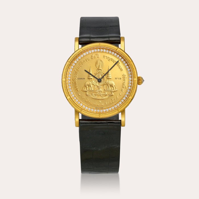 Corum Reference 5549756, Number 1 | A limited edition yellow gold and diamond-set coin watch, Made for Thailand, Circa 1990