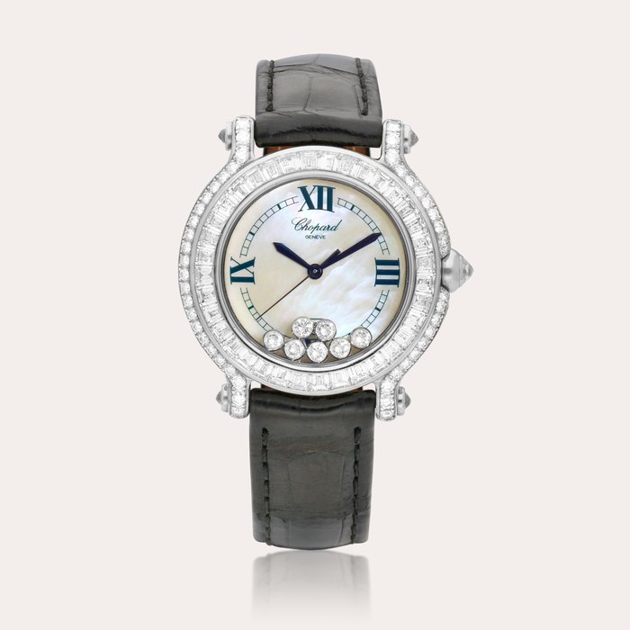 Chopard Happy Sport, Reference 27/6474-20 | A white gold and diamond-set wristwatch with date and mother-of-pearl dial, Circa 2000