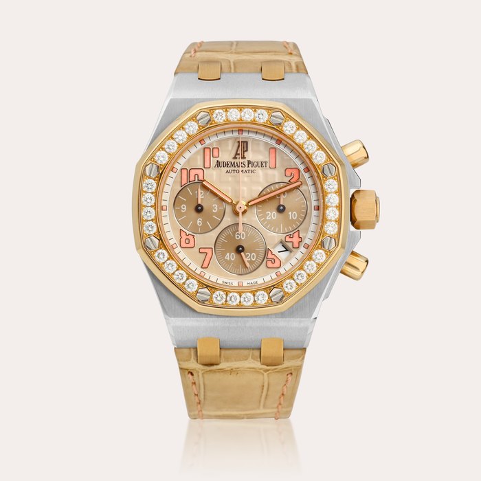 Audemars Piguet Royal Oak Offshore Chronograph, Reference 26113SR | A boutique edition pink gold, stainless steel and diamond-set chronograph wristwatch with date, Circa 2010