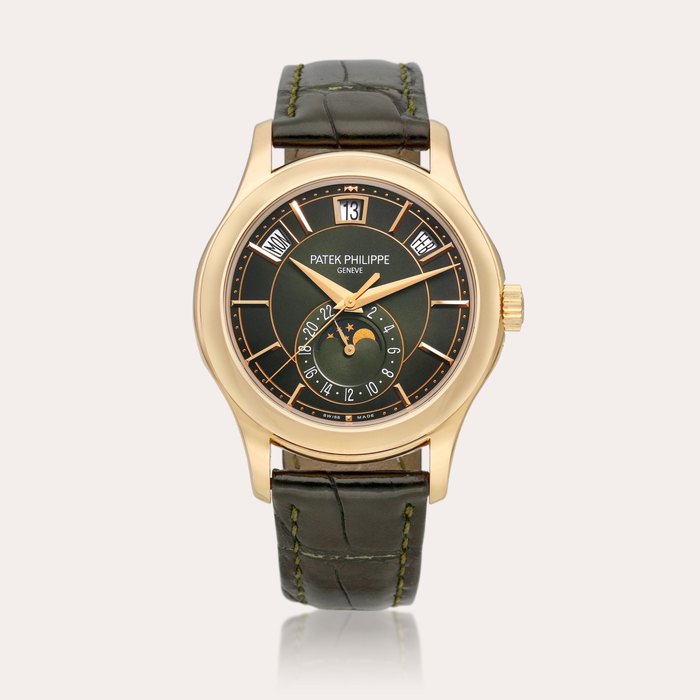 Patek Philippe Reference 5205 | A pink gold annual calendar wristwatch with moon phases and 24 hour indication, Circa 2022