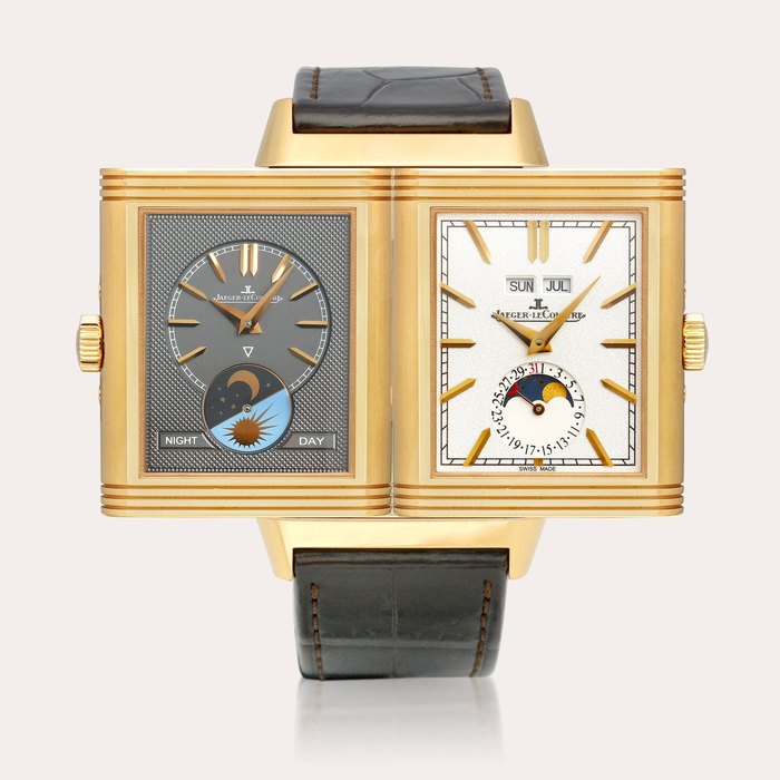 Jaeger-LeCoultre Reverso, Reference 216.2.D3 | A pink gold triple calendar dual time reversible wristwatch with moon phases and day and night indication, Circa 2018