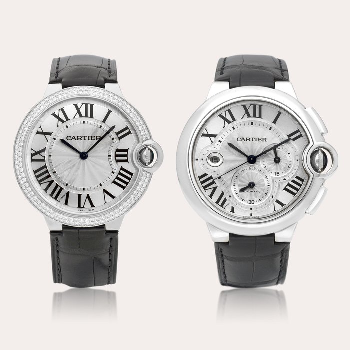 Cartier Ballon Bleu, Reference 3109 and 3662 | A white gold and diamond-set ultra-thin wristwatch and A stainless steel chronograph wristwatch, Circa 2010