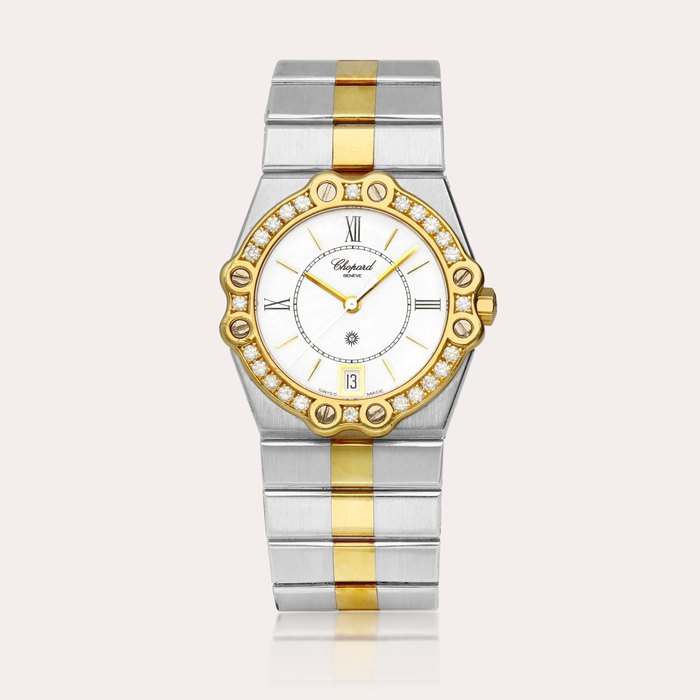 Chopard St Moritz, Reference 8023-B | A yellow gold, stainless steel and diamond-set bracelet watch with date, Circa 1990