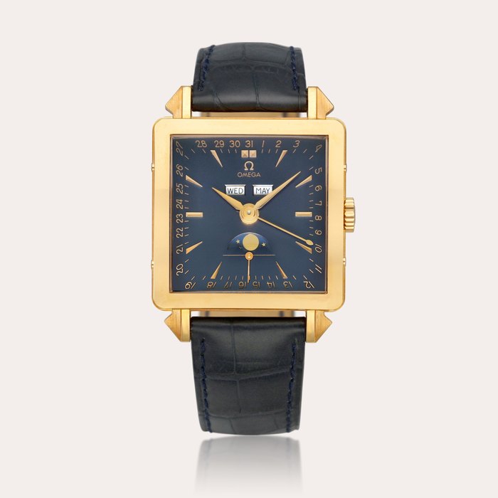 Omega Museum Collection No. 2 ‘1951 Cosmic’, Reference 5701.80.03 | A pink gold triple calendar wristwatch with moon phases, Circa 2002