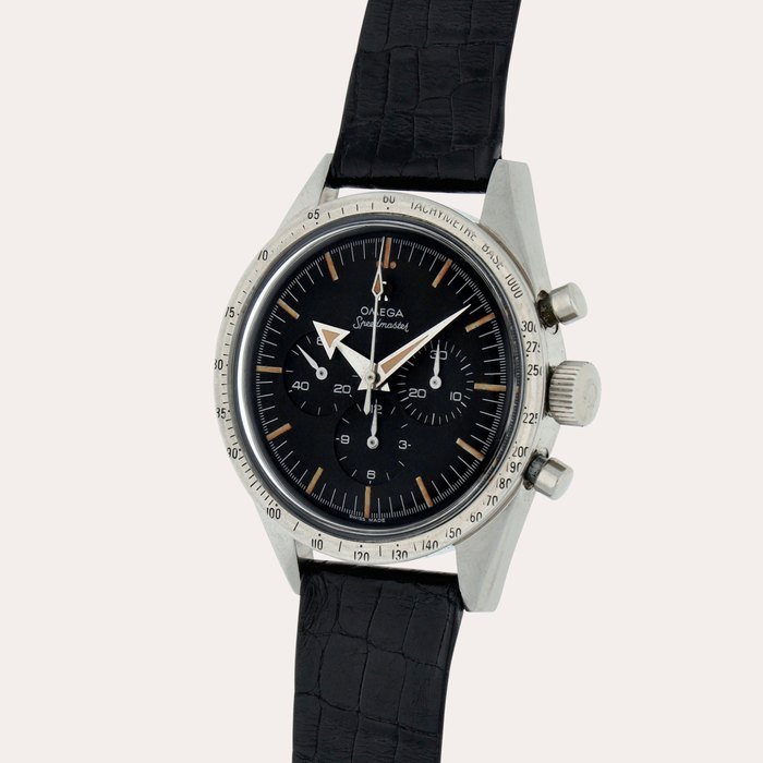 Omega 'Broad Arrow' Speedmaster, Ref. 2915-1 | A stainless steel chronograph wristwatch | Made in 1958