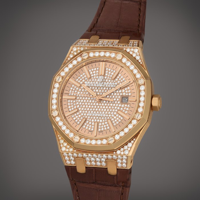 Audemars Piguet Royal Oak, Reference 15402OR.ZZ.D003CR.01 | A pink gold and diamond-set wristwatch with date | Circa 2016