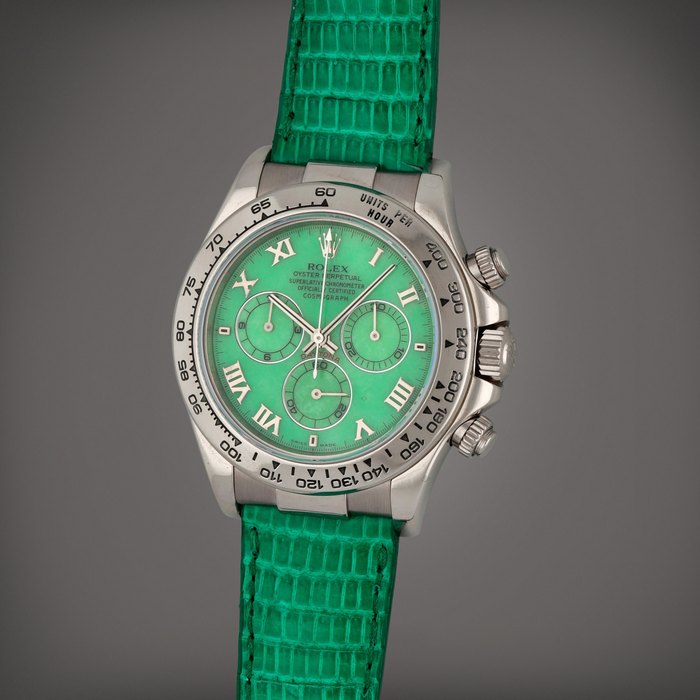 Rolex Daytona 'Beach', Reference 116519 | A white gold chronograph wristwatch with green chalcedony dial | Circa 2002