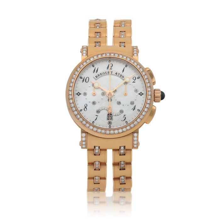 Breguet Marine, Ref. 8828BR/5D/RM1/DDD0, Pink gold and diamond-set chronograph wristwatch with date and bracelet Circa 2015 | 寶璣 | 8828BR/5D/RM1/DDD0型號「Marine」粉紅金鑲鑽石計時鍊帶腕錶備日期顯示，約2015年製