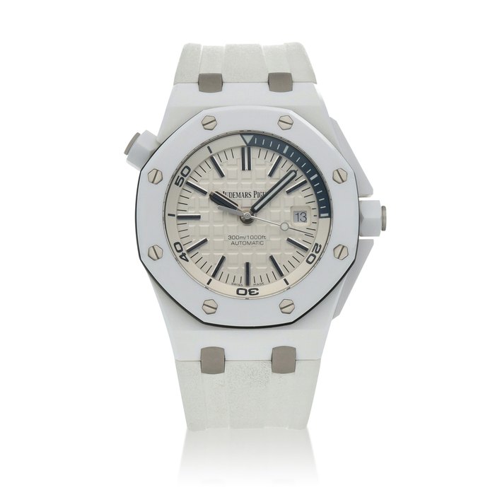 Audemars Piguet Royal Oak Offshore Diver, Ref. 15707CB.OO.A010CA.01, White ceramic wristwatch with date Circa 2015 | 愛彼 | 15707CB.OO.A010CA.01型號「Royal Oak Offshore Diver」白色陶瓷腕錶備日期顯示，約2015年製