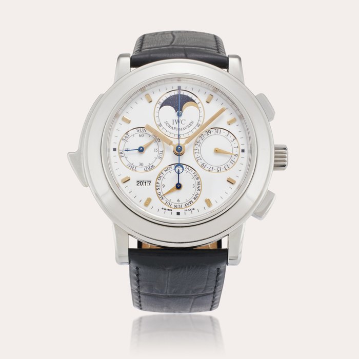 IWC Reference 3770 Grande Complication | A limited edition platinum minute repeating perpetual calendar chronograph wristwatch with moon phases and year indication, Circa 1993