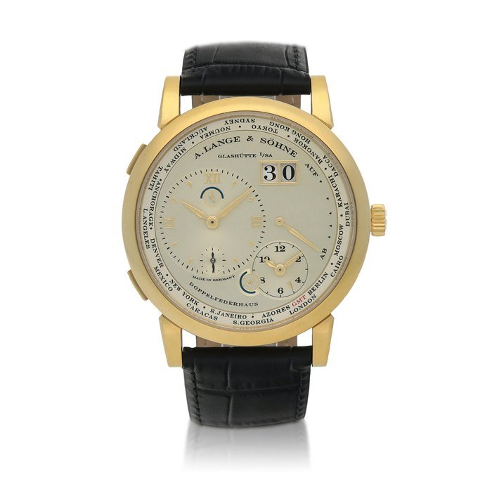 A. Lange & Söhne Lange 1 Zeitzone, Ref. 116.032  Yellow gold world time wristwatch with digital date display, power reserve and day/night indication  Circa 2005 · 116.032