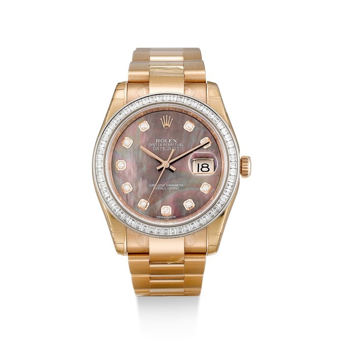 Rolex REFERENCE 116285BB DATEJUST  A PINK GOLD AND DIAMOND-SET WRISTWATCH WITH MOTHER-OF-PEARL DIAL, DATE AND BRACELET, CIRCA 2018