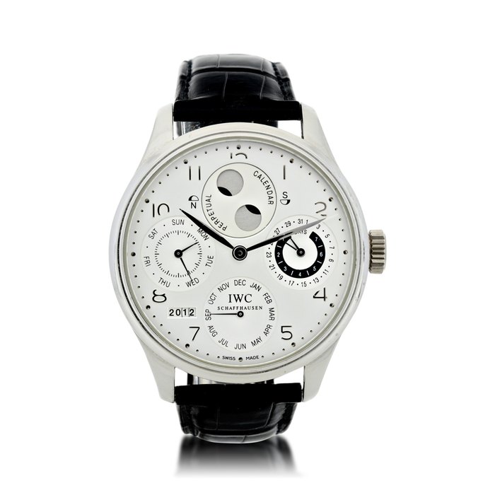 IWC REFERENCE 5021-09 PORTUGUESE A LIMITED EDITION PLATINUM AUTOMATIC PERPETUAL CALENDAR WRISTWATCH WITH MOON PHASES, CIRCA 2003