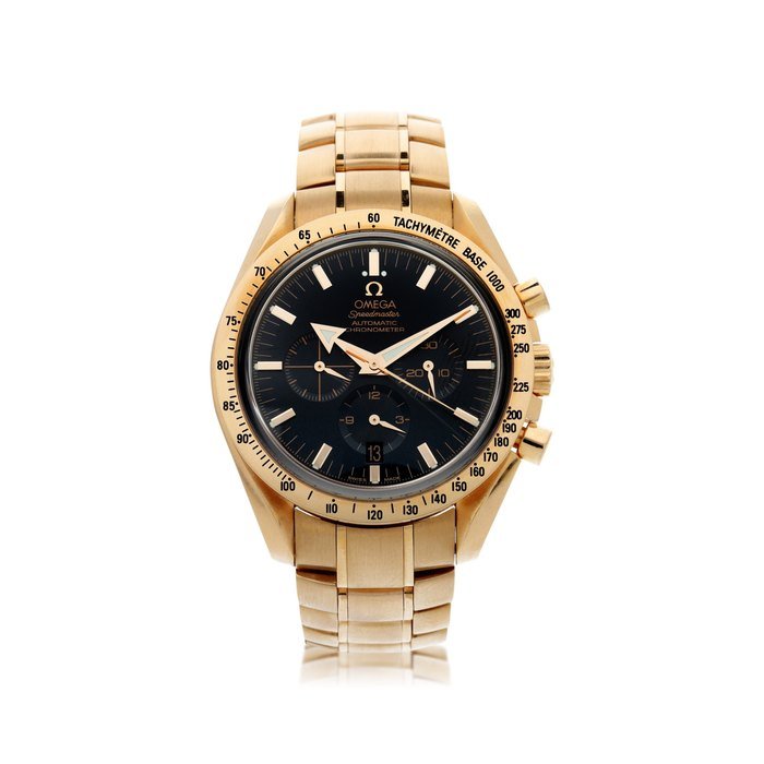 Omega REFERENCE 3153.80.00 SPEEDMASTER 'BROAD ARROW' A PINK GOLD AUTOMATIC CHRONOGRAPH WRISTWATCH WITH DATE AND BRACELET, CIRCA 2005