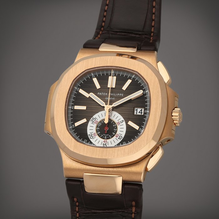 Patek Philippe Nautilus, Reference 5980R-001 | A pink gold flyback chronograph wristwatch with date | Circa 2022