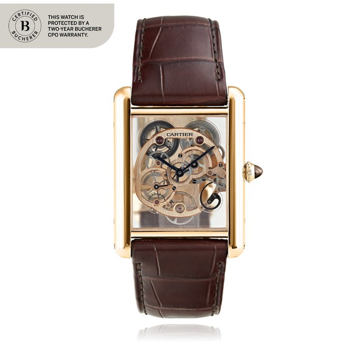 Cartier Tank, Ref. WHTA0002 Montre bracelet squelette en or rose | Pink gold skeletonized wristwatch Vers 2017 | Circa 2017