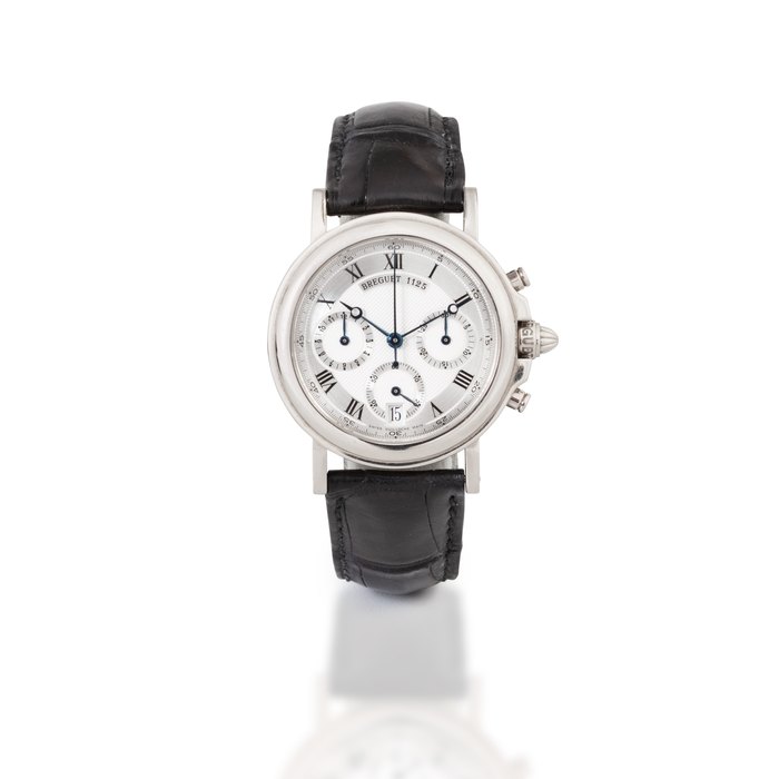 Breguet Ref. 3460  Marine  Chronographe bracelet en or gris avec date |  White gold chronograph wristwatch with date    Vers 2004 |  Circa 2004