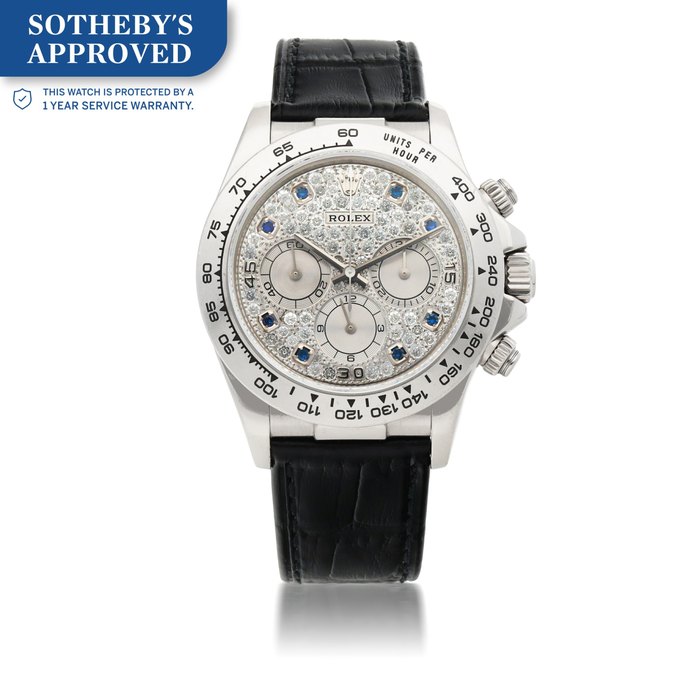 Rolex 'ZENITH' DAYTONA, REF 16519 WHITE GOLD DIAMOND AND SAPPHIRE-SET CHRONOGRAPH WRISTWATCH CIRCA 2000 · 16519