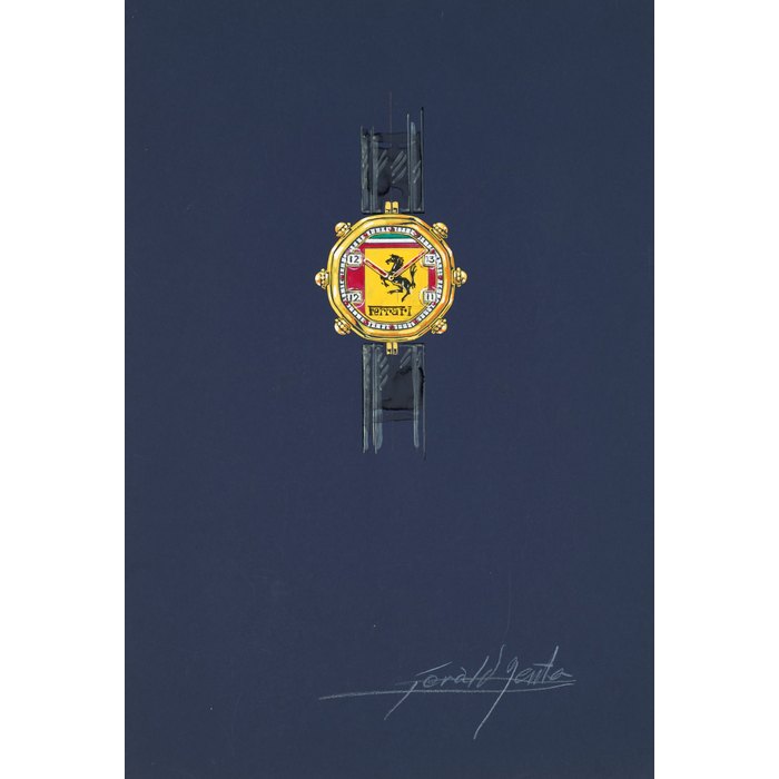 Gérald Genta An unproduced and original prototype design, painted by Gérald Genta with accompanying NFT, Circa 1992 | 傑洛・尊達 一幅未經生產的原型設計圖，由傑洛・尊達繪製並附帶 NFT 証書，約1992年製