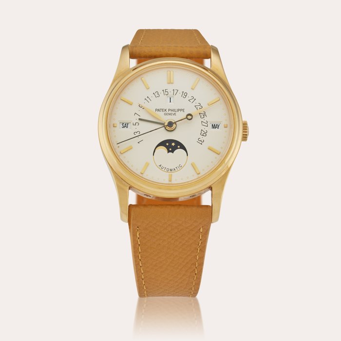 Patek Philippe Reference 5050J | A yellow gold automatic perpetual calendar wristwatch with retrograde date, moon phases, and leap year indication, Made in 1993