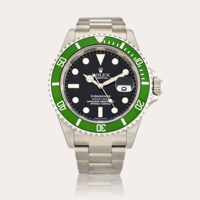 Rolex Reference 16610LV Submariner ‘Kermit Flat Four’ | A stainless steel automatic wristwatch with date and bracelet, Circa 2004 · 16610LV